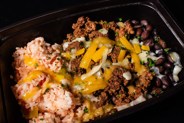 Bison Taco Bowl with Seasoned Black Beans, Spanish Rice
