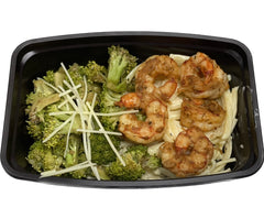 Grilled Jumbo Shrimp Alfredo with Gluten Free Fettuccine and Coconut Amino Broccoli