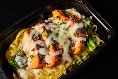 Grilled Chicken Alfredo with Gluten Free Fettuccine and Coconut Amino Broccoli