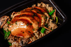 Sesame Teriyaki Stir Fry w/ Chicken, Sugar Snap Peas, Peppers, Broccoli, Asparagus, and Jasmine rice