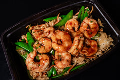 Sesame Teriyaki Stir Fry w/ Wild Caught Shrimp, Sugar Snap Peas, Peppers, Broccoli, Asparagus, and Jasmine rice